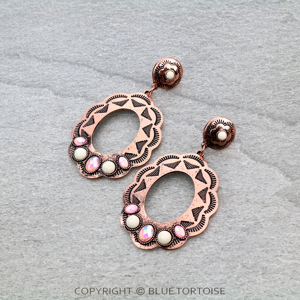 Western Concho Stone Stud Earrings