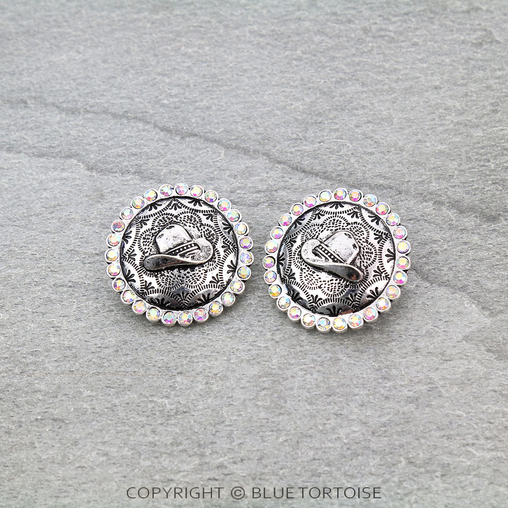 Western Cowboy Hat with Stone Stud Earrings