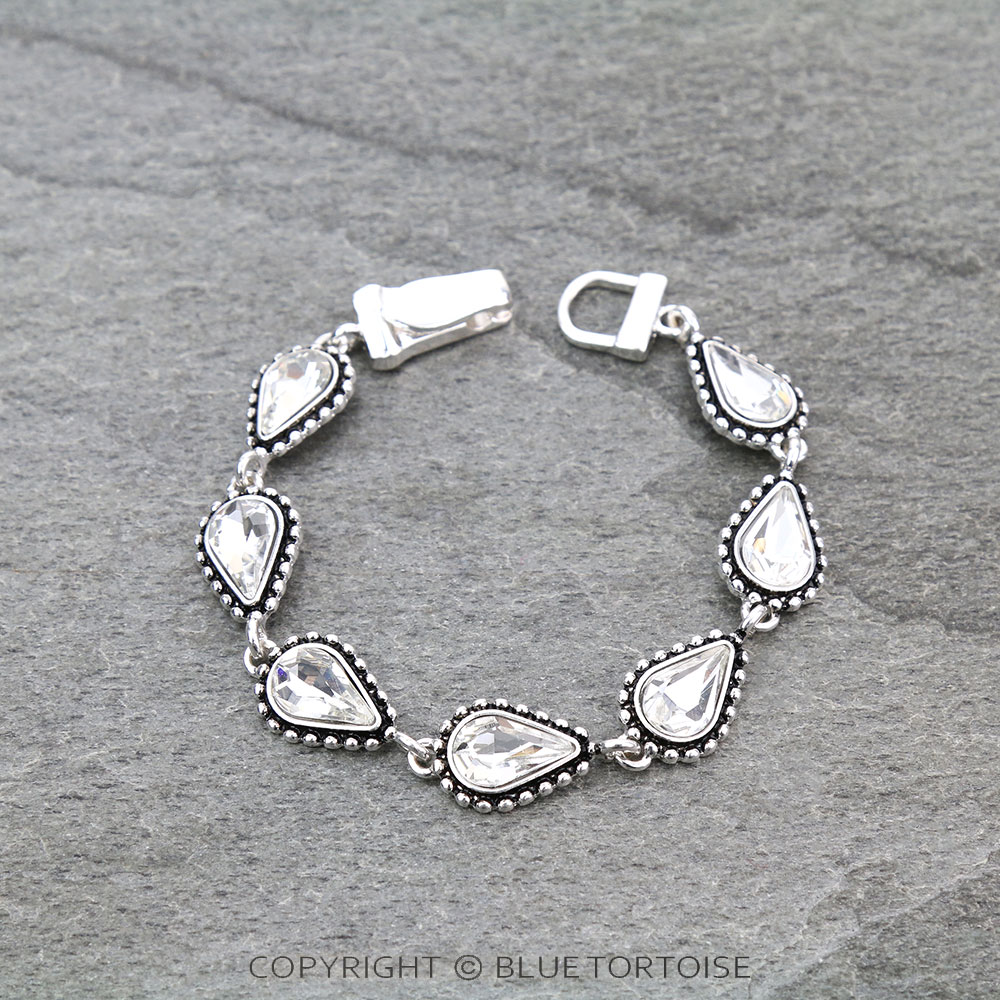 Teardrop Design Texture Clear Stone Magnetic Bracelet