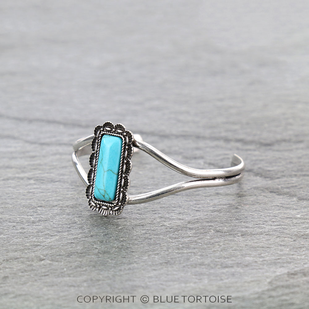 Western Stone Brass Cuff Bracelet - Image 2