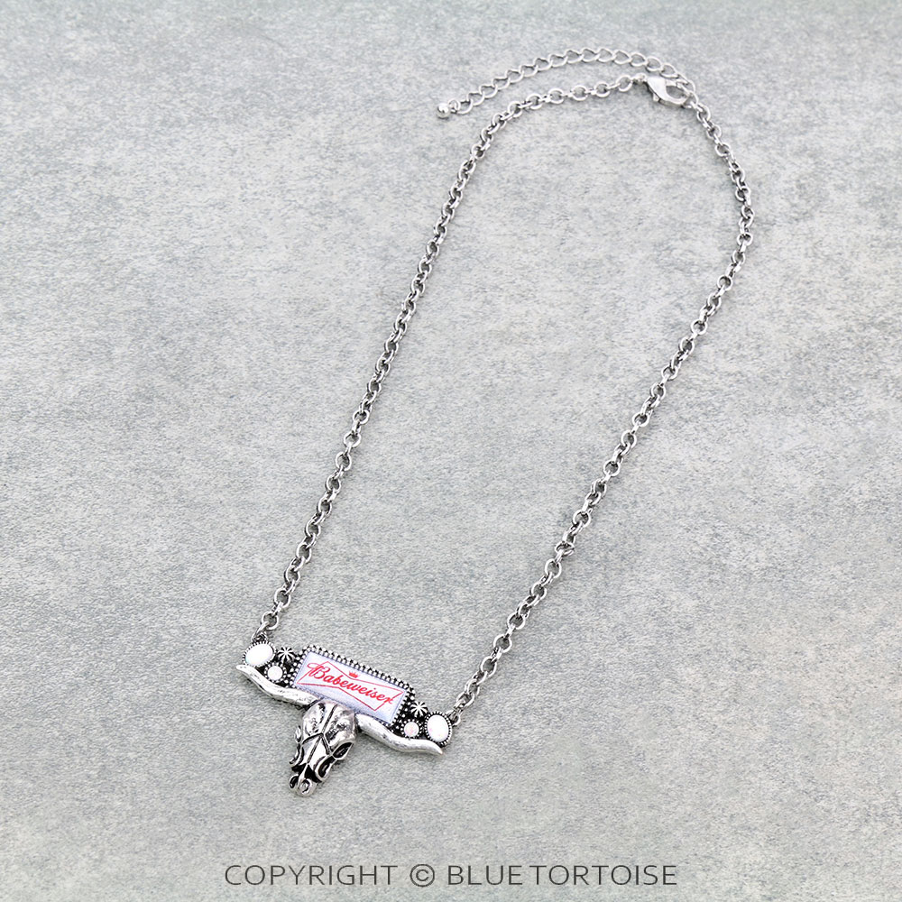 Western Steer Skull with Beer Logo Necklace