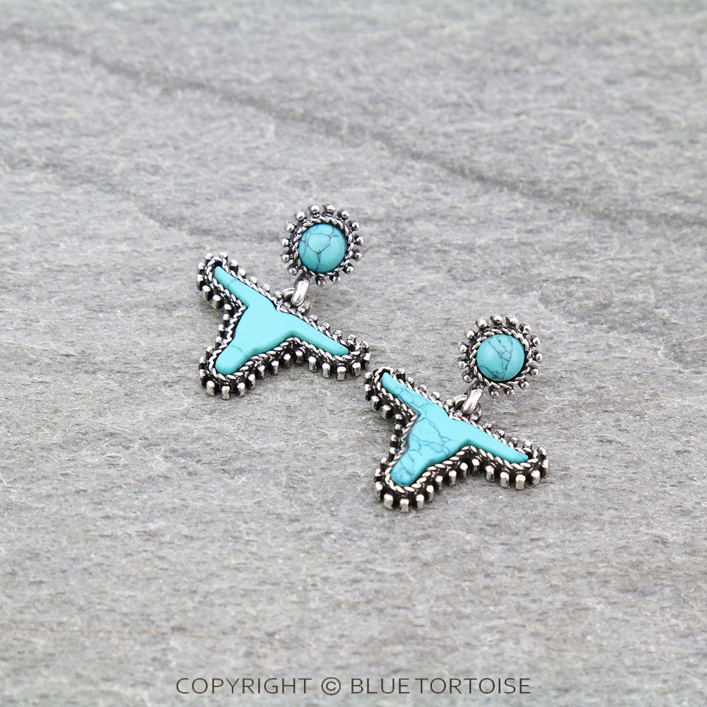 Western Steer Skull Stone Stud Earrings