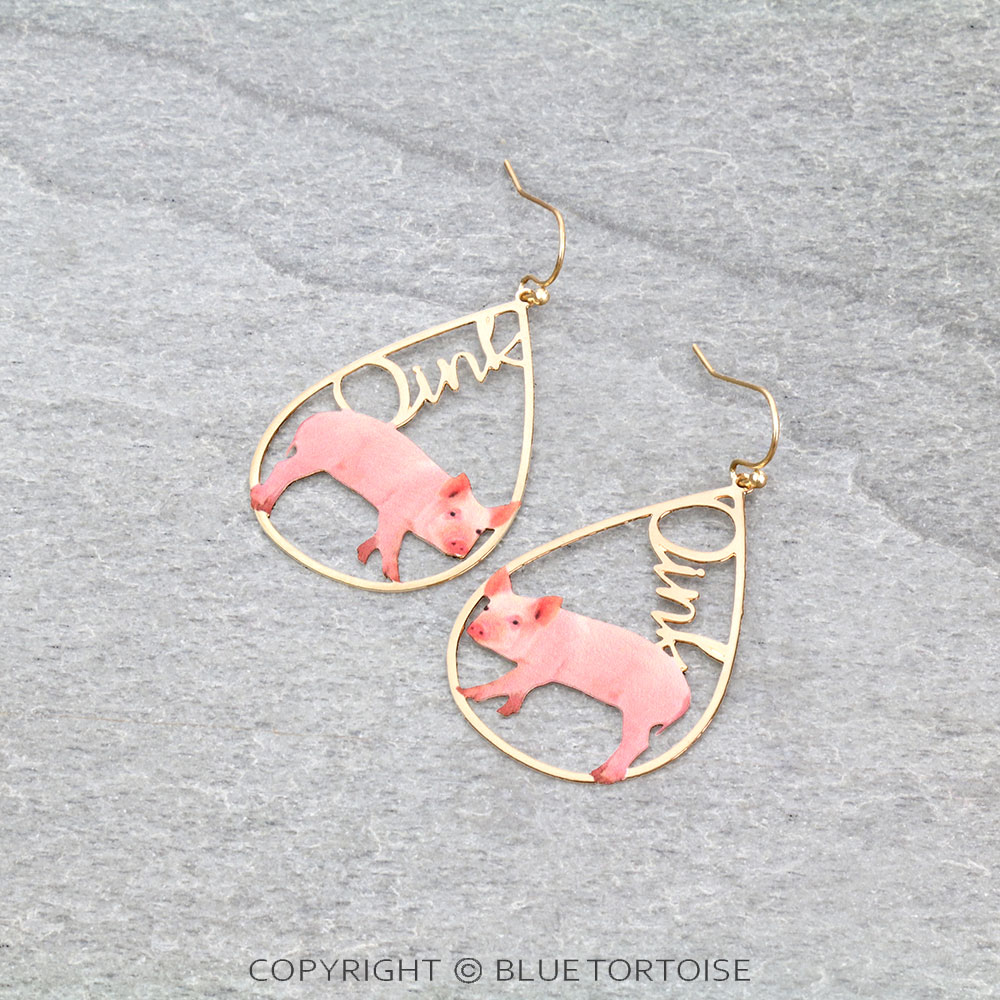 Pig Print Teardrop Dangle Earrings