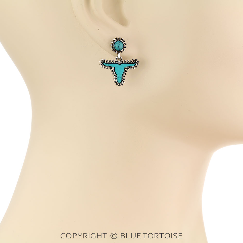 Western Steer Skull Stone Stud Earrings - Image 2