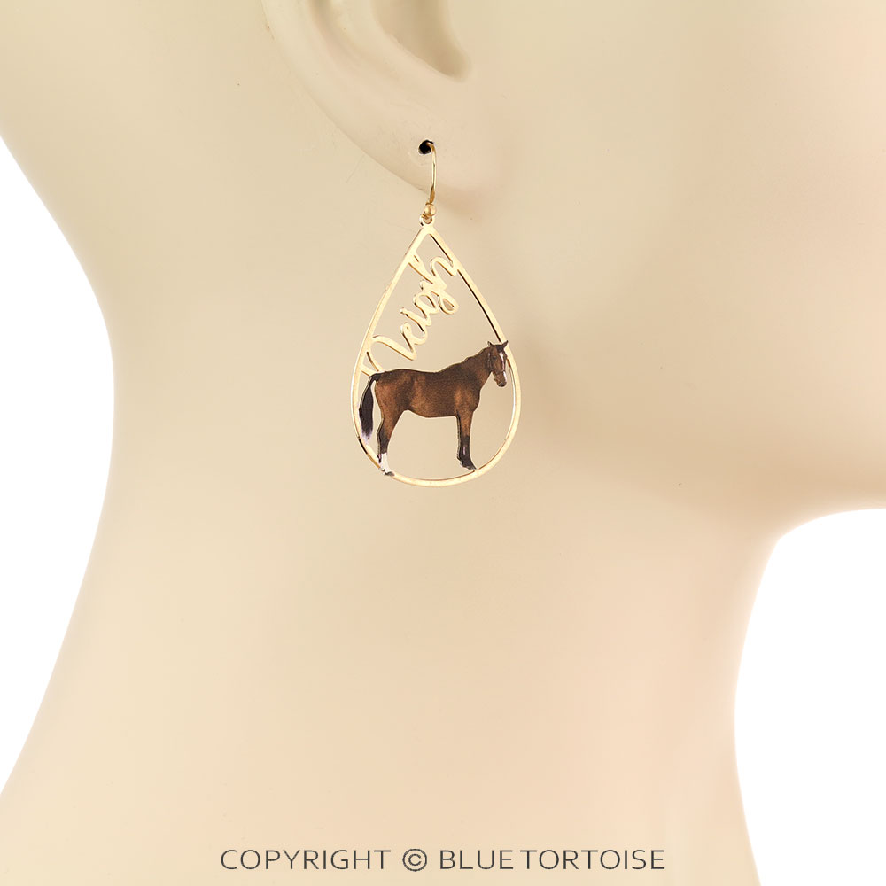 Horse Print Teardrop Dangle Earrings - Image 2