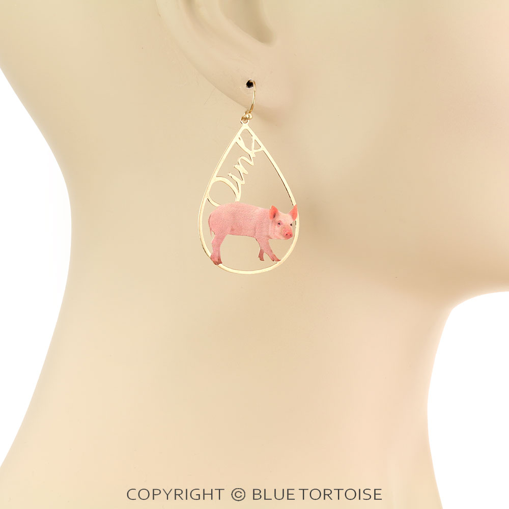 Pig Print Teardrop Dangle Earrings - Image 2