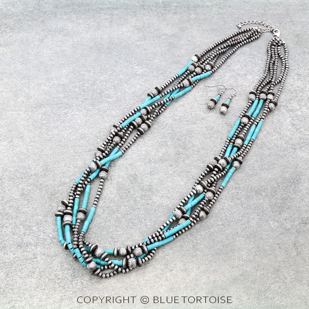 Navajo Style Pearl and Bead Multi-Strand Necklace Set