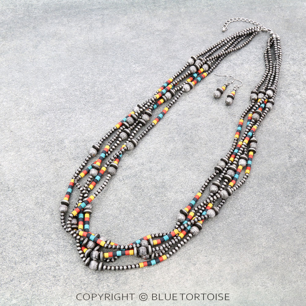 Navajo Style Pearl and Bead Multi-Strand Necklace Set