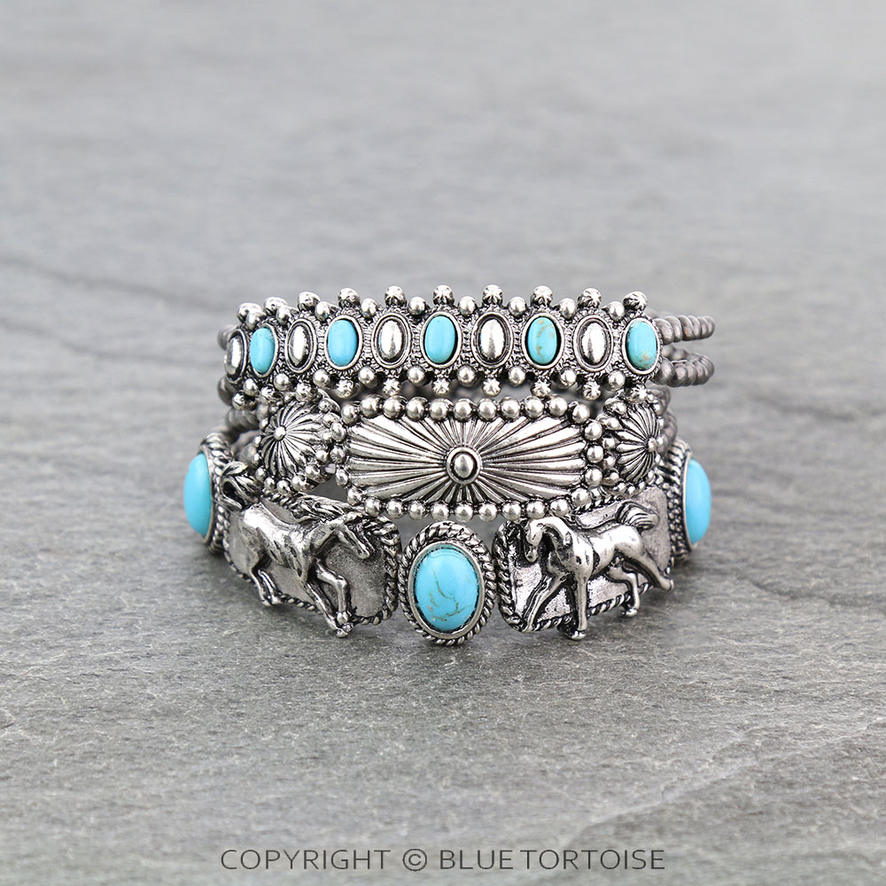 Western Horse Stone Stackable Bracelets