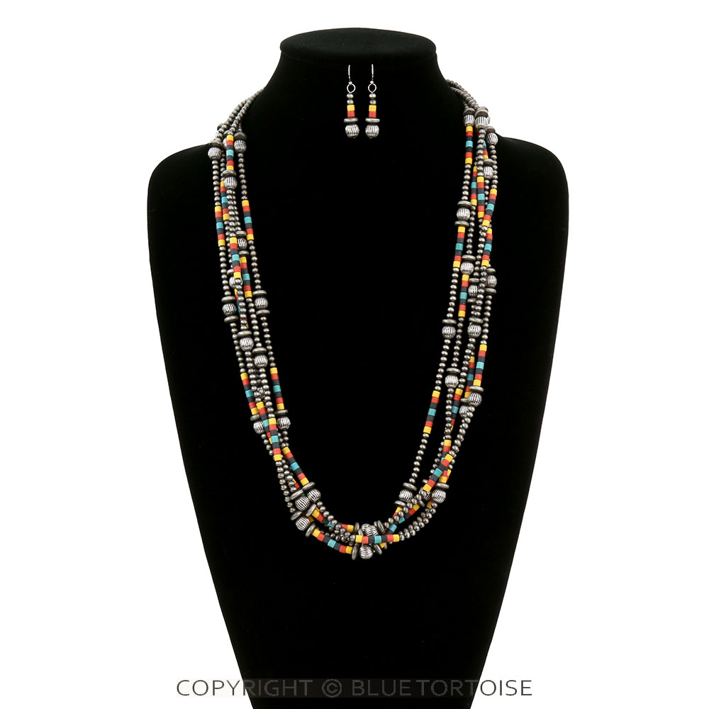 Navajo Style Pearl and Bead Multi-Strand Necklace Set - Image 2