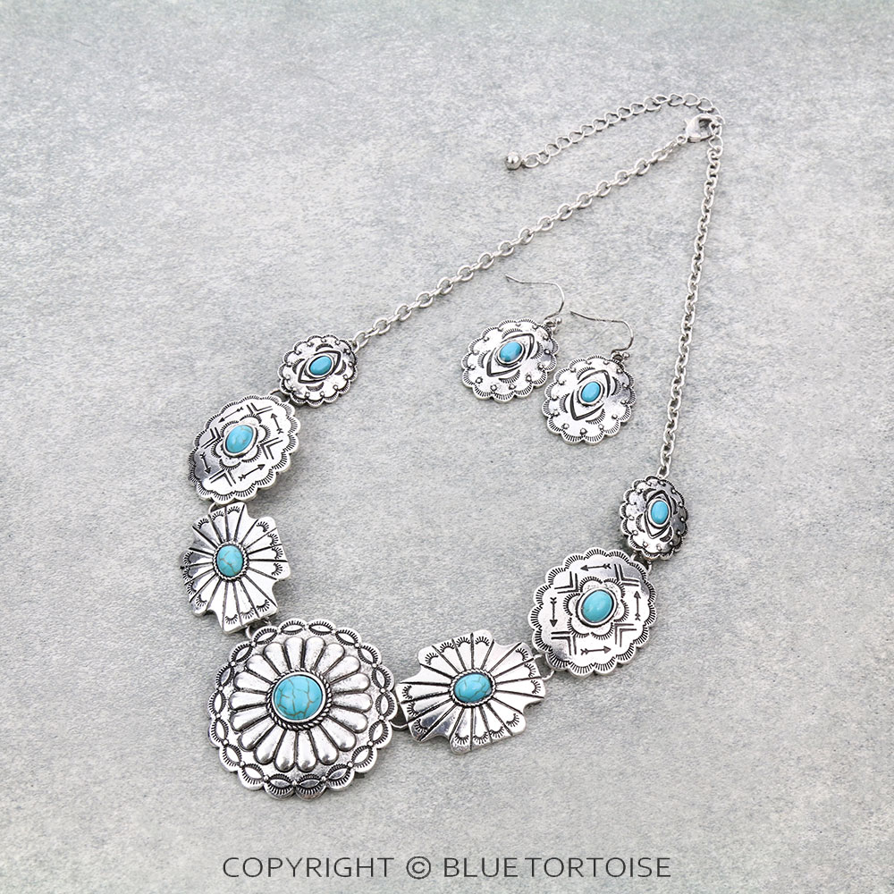 Western Concho Stone Necklace Set
