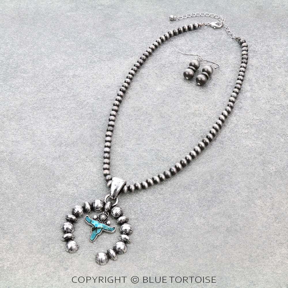 Squash Blossom with Steer Skull Pendant Necklace Set