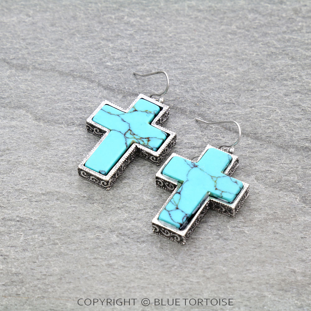 Western Cross Stone Dangle Earrings