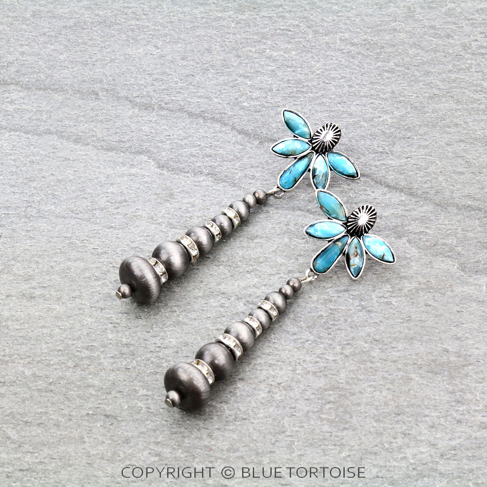 Navajo Style Pearl with Concho Stone Stud Earrings