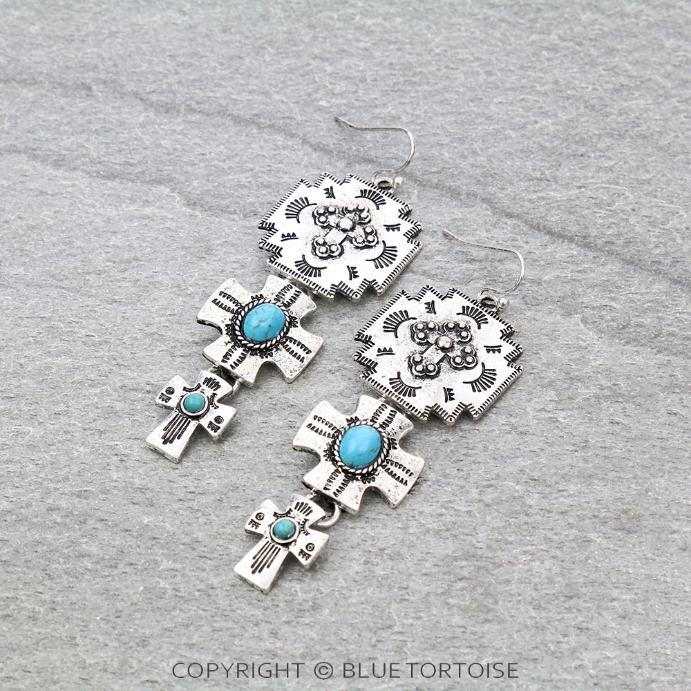 Western Cross Drop Dangle Earrings