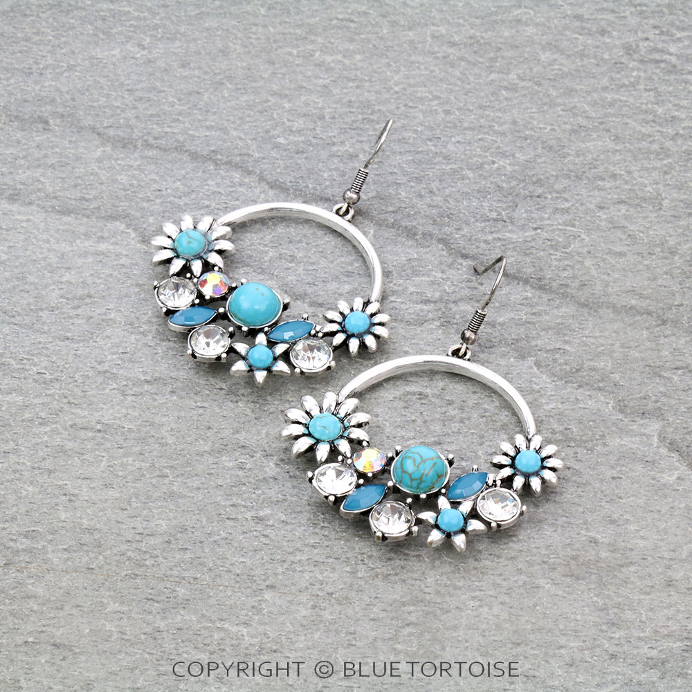 Western Flower Stone Dangle Earrings