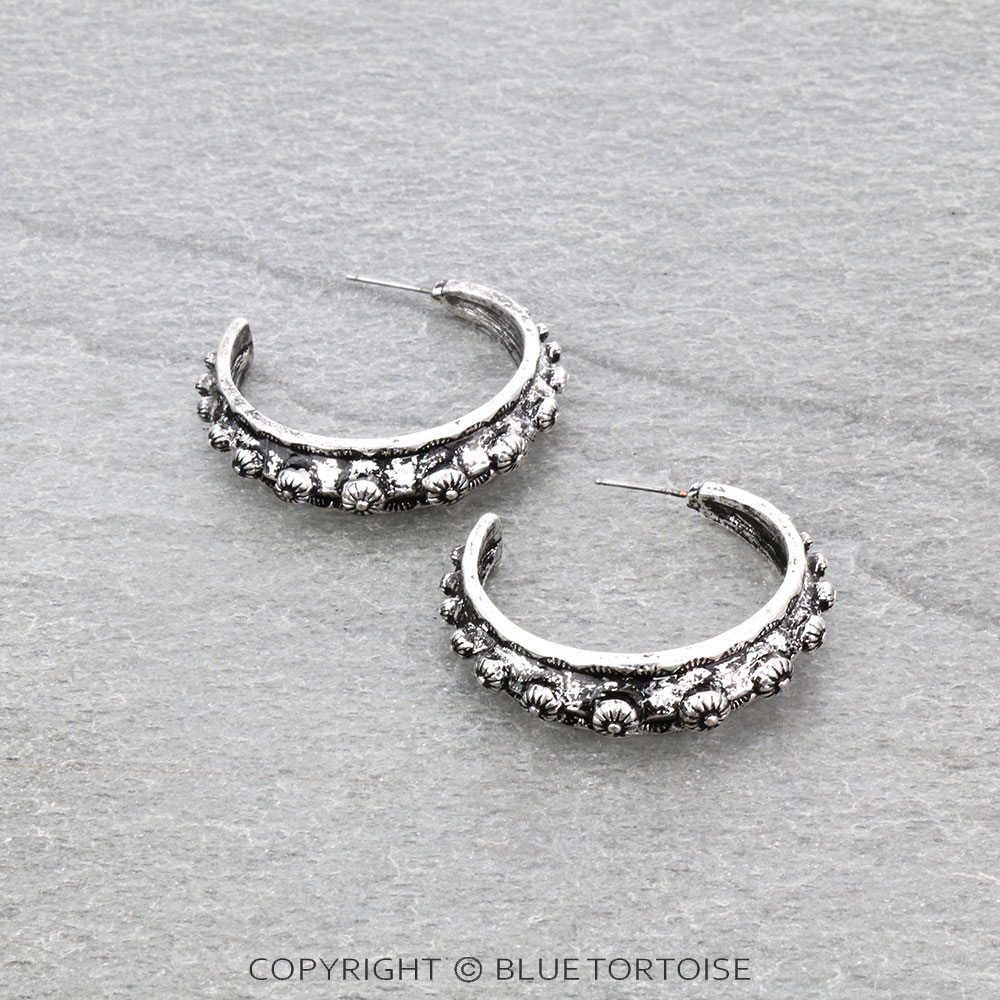 Western Concho Design Hoop Earrings
