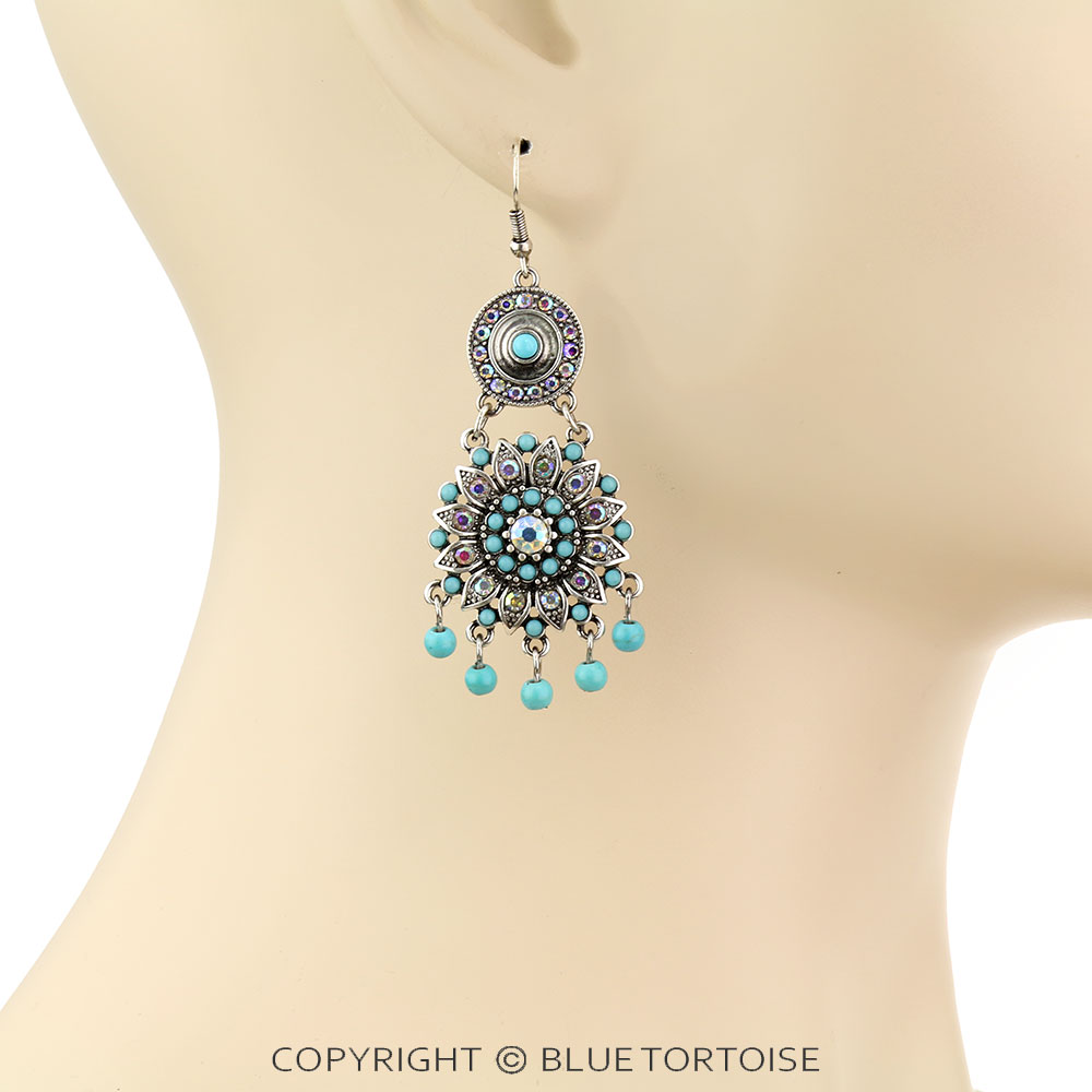 Western Sunflower Stone Dangle Earrings - Image 2