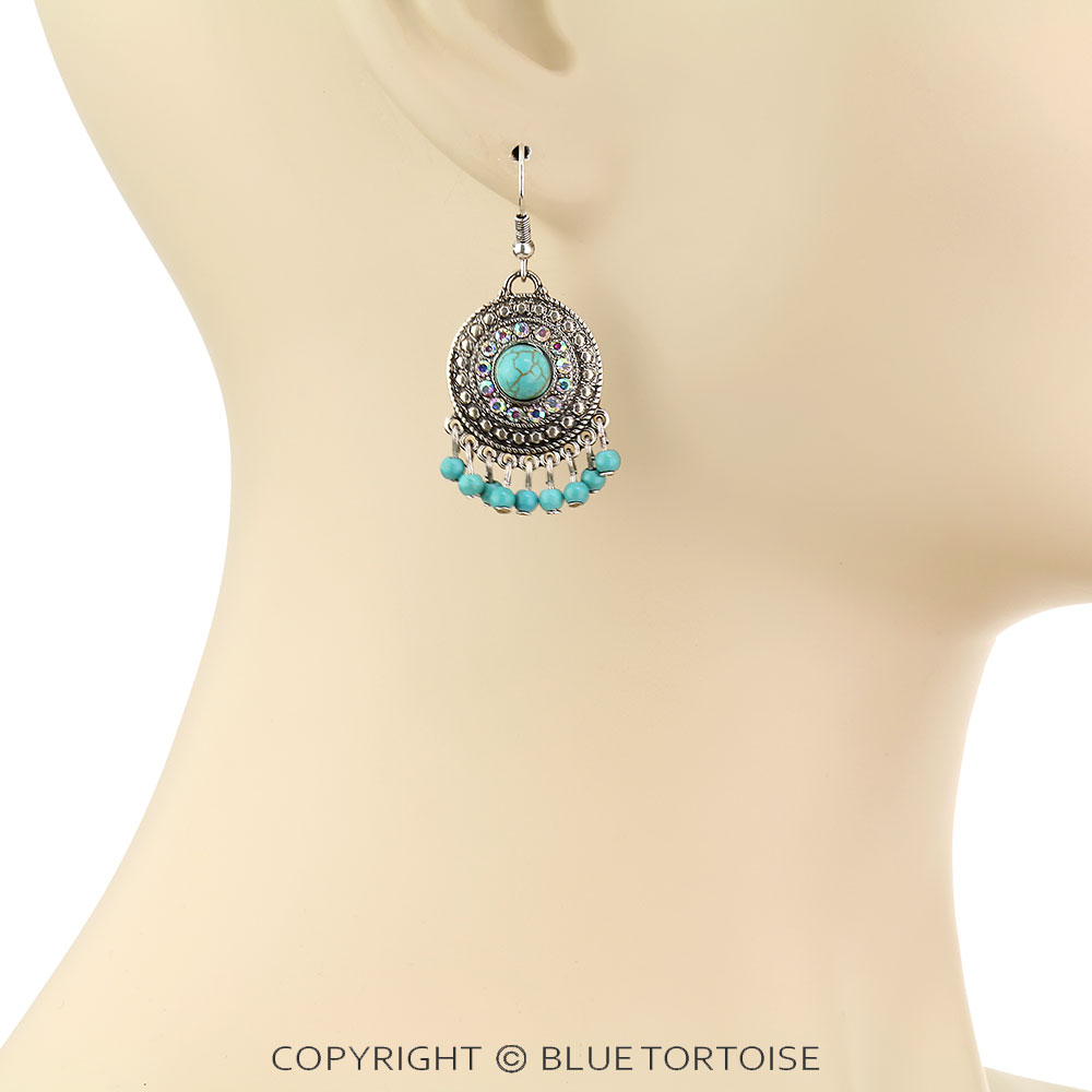 Western Design Stone Dangle Earrings - Image 2
