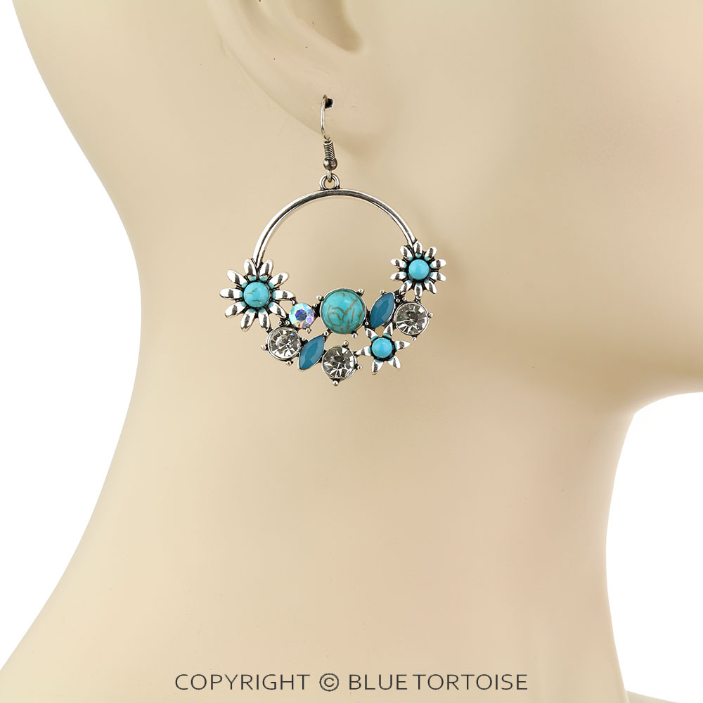 Western Flower Stone Dangle Earrings - Image 2