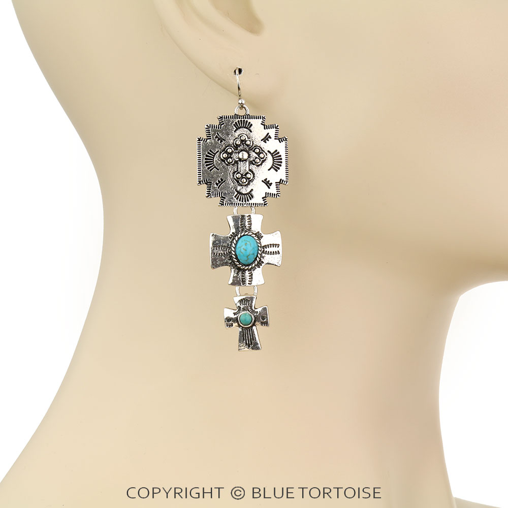 Western Cross Drop Dangle Earrings - Image 2