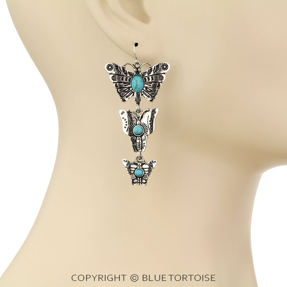 Western Butterfly Drop Dangle Earrings - Image 2