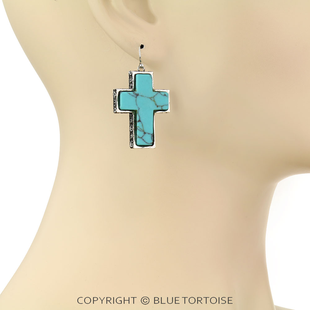 Western Cross Stone Dangle Earrings - Image 2