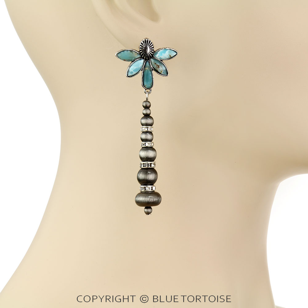 Navajo Style Pearl with Concho Stone Stud Earrings - Image 2