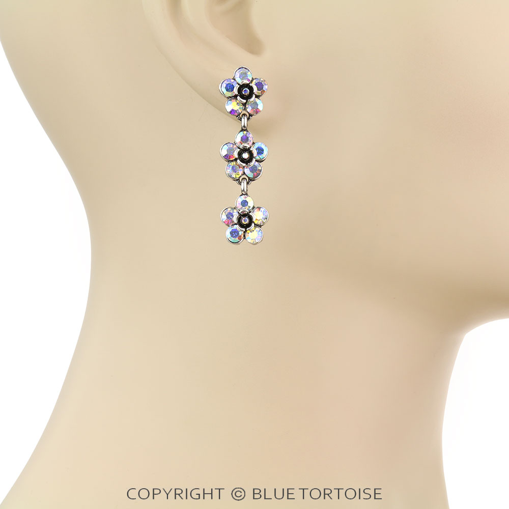 Flower Stone Drop Stud Earrings - Image 2