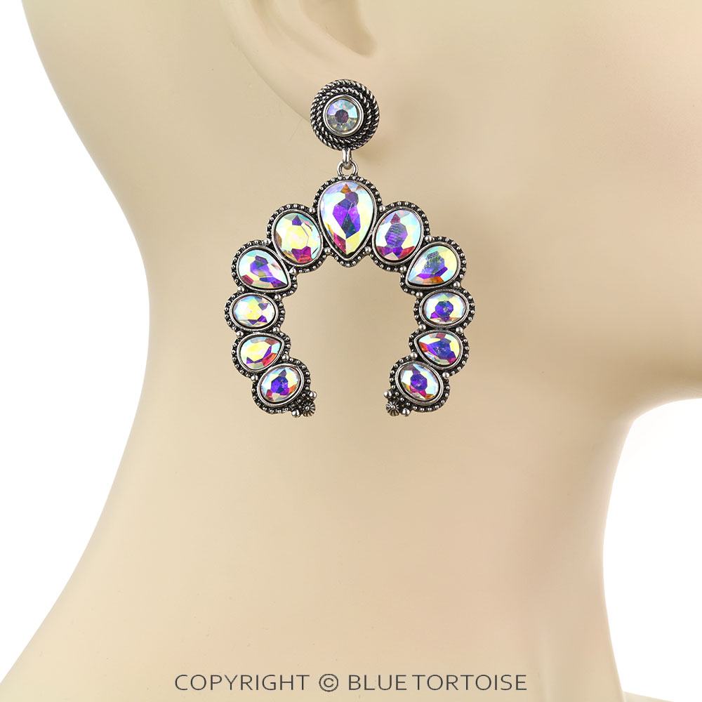 Western Squash Blossom Stone Stud Earrings - Image 2