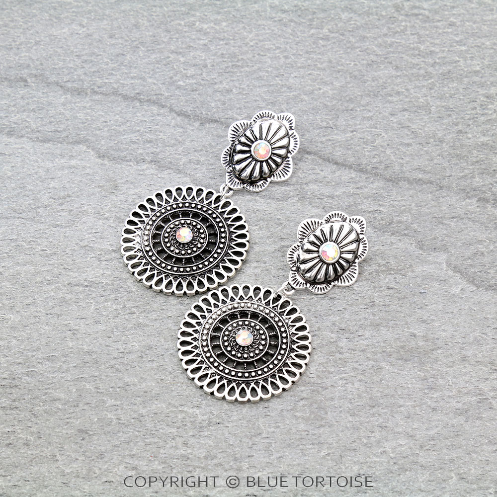 Western Concho Stone Stud Earrings