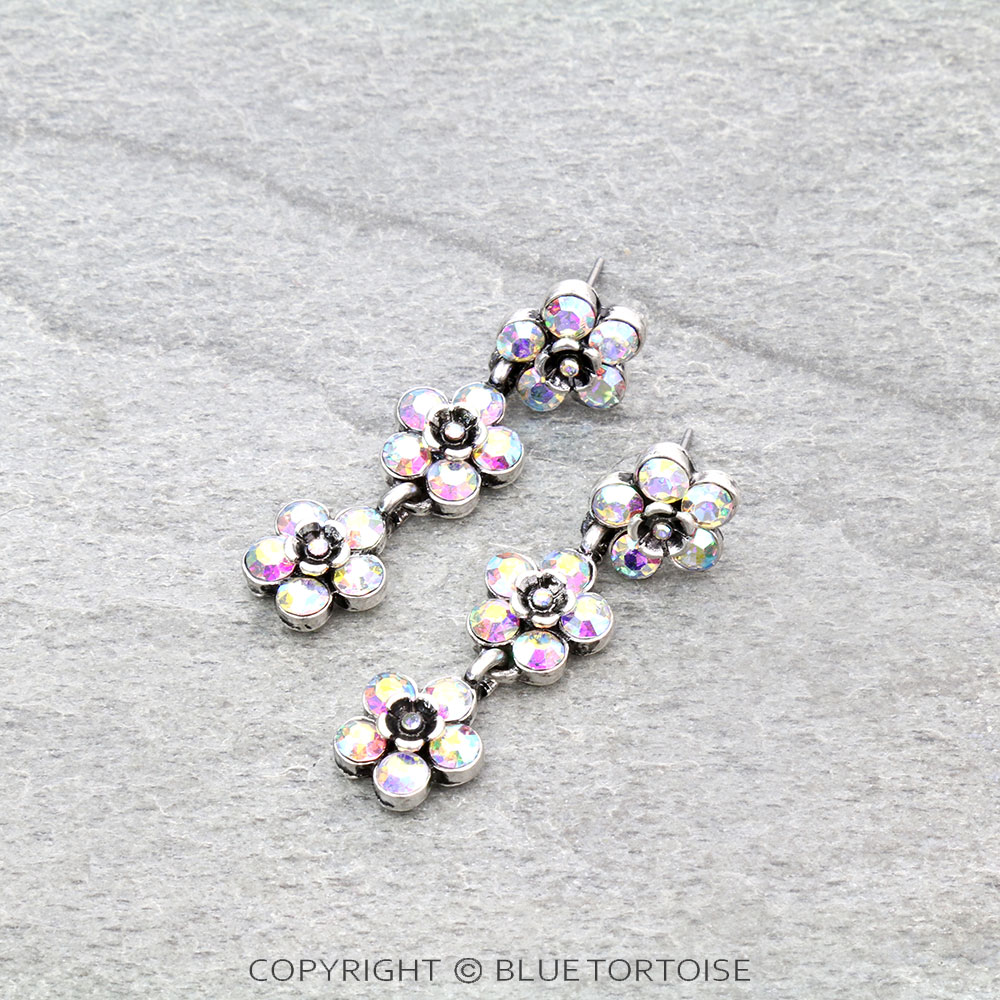 Flower Stone Drop Stud Earrings