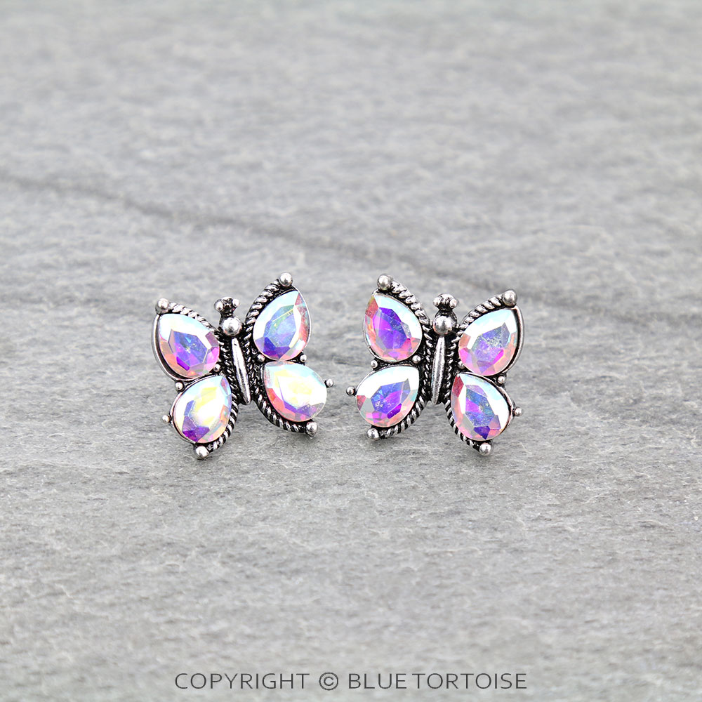 Butterfly Stone Stud Earrings
