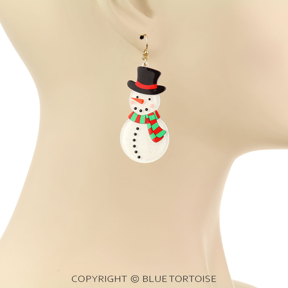 Christmas Snowman Resin Dangle Earrings - Image 2