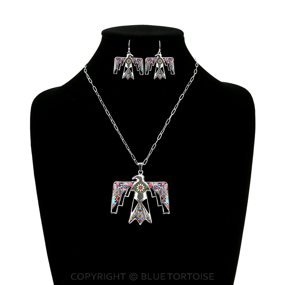 Aztec Design Thunderbird Pendant Necklace Set - Image 2