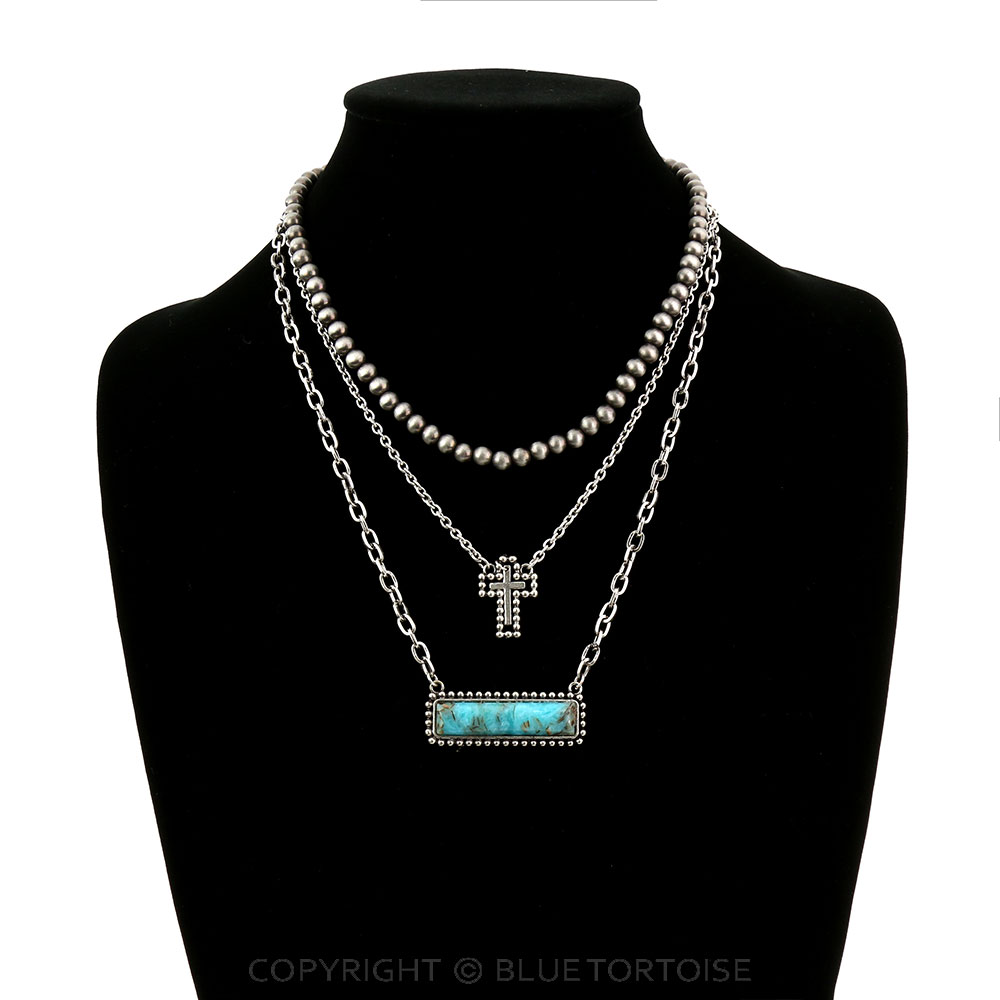 Multi Layered with Bar Stone Pendant Necklace - Image 2
