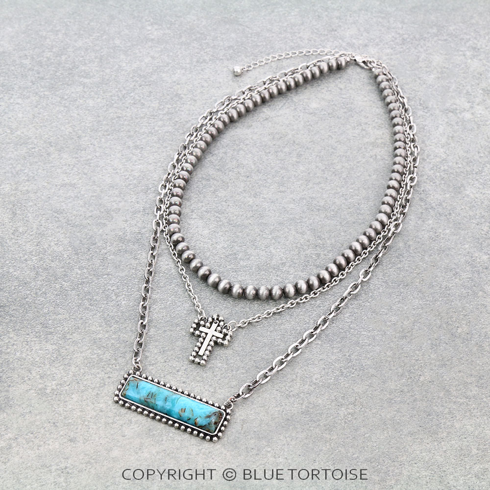 Multi Layered with Bar Stone Pendant Necklace