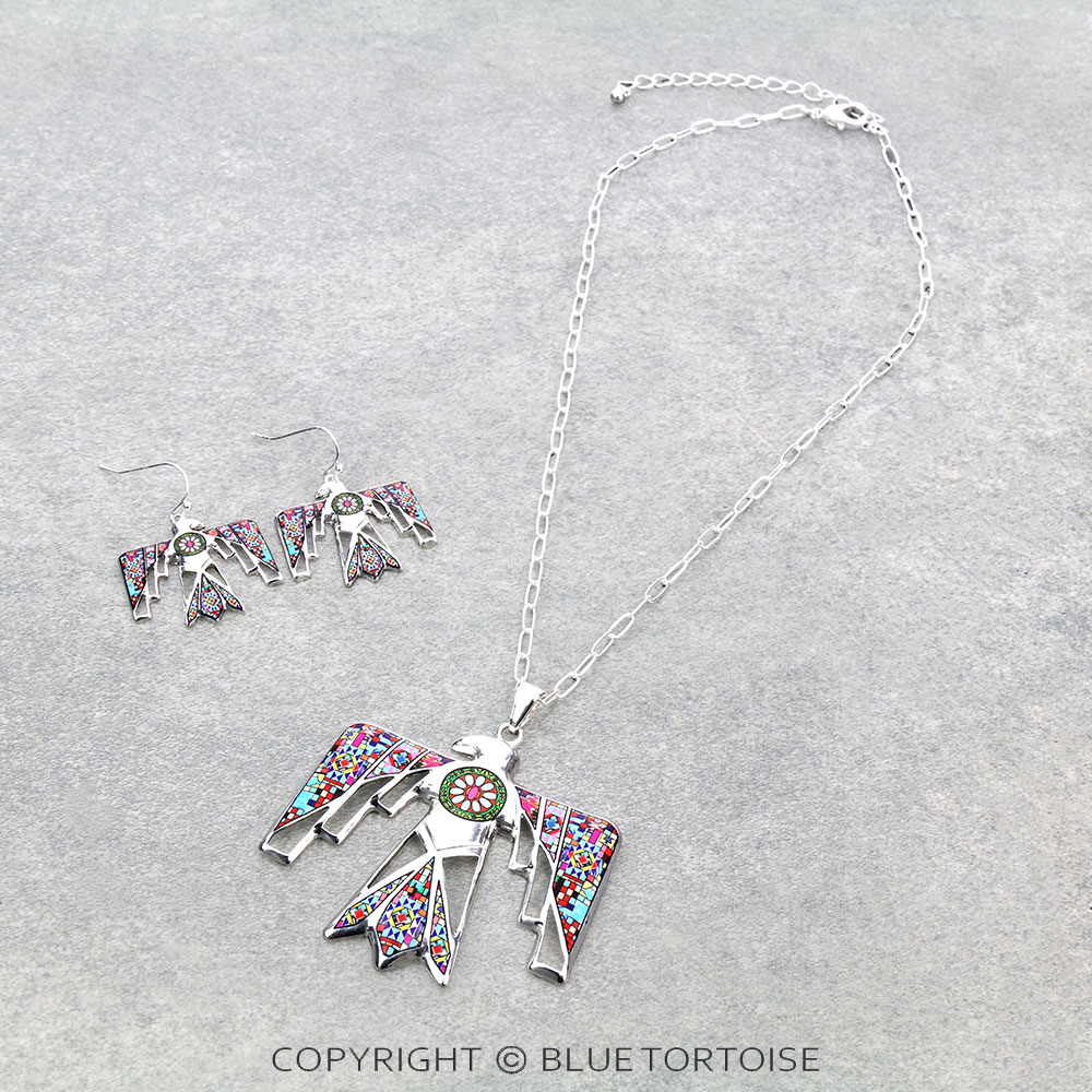 Aztec Design Thunderbird Pendant Necklace Set