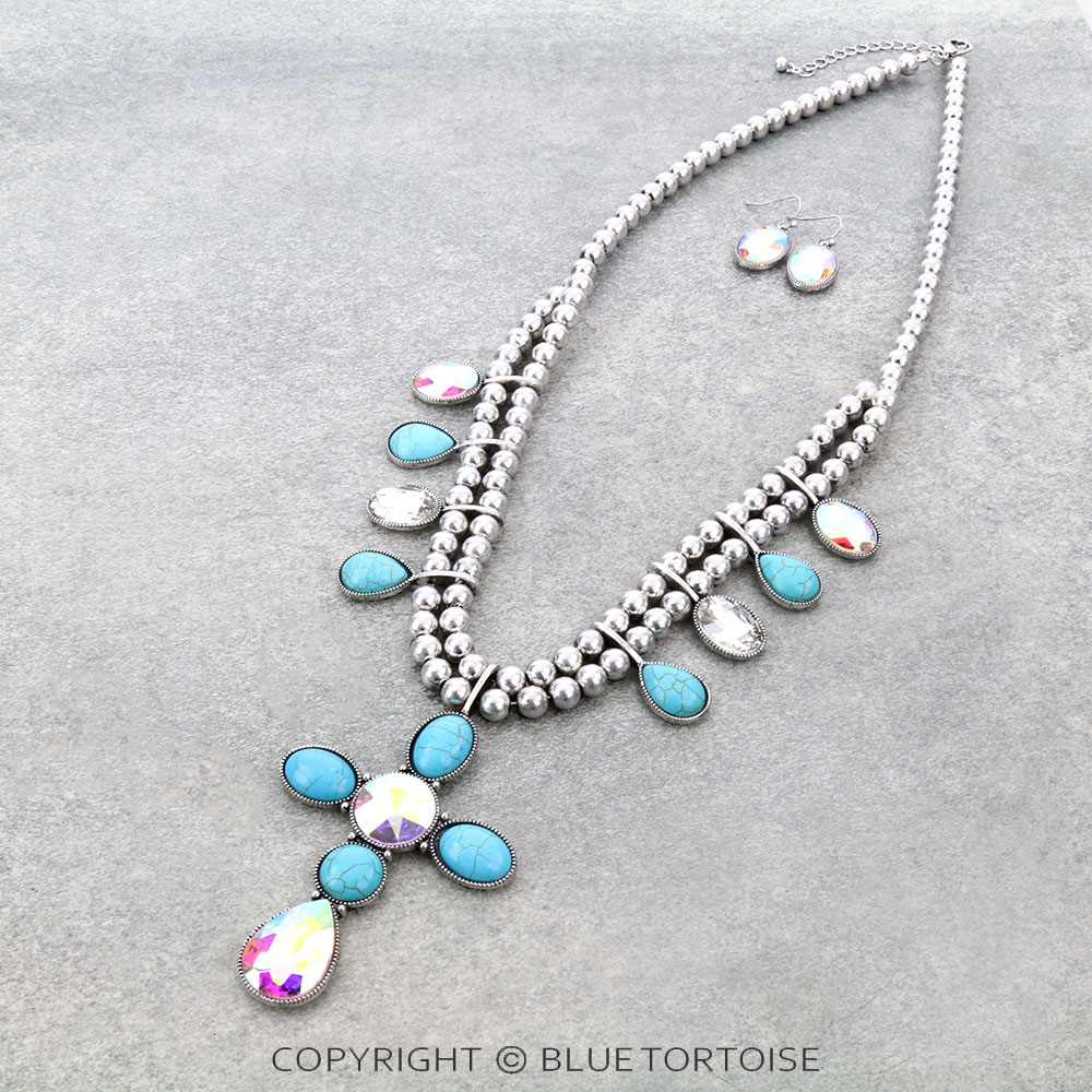 Cross Stone Necklace Set