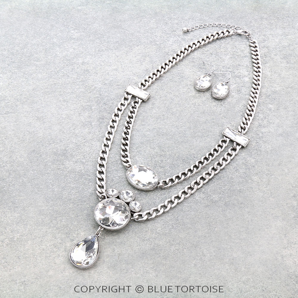 Double Layered Stone Chain Necklace Set