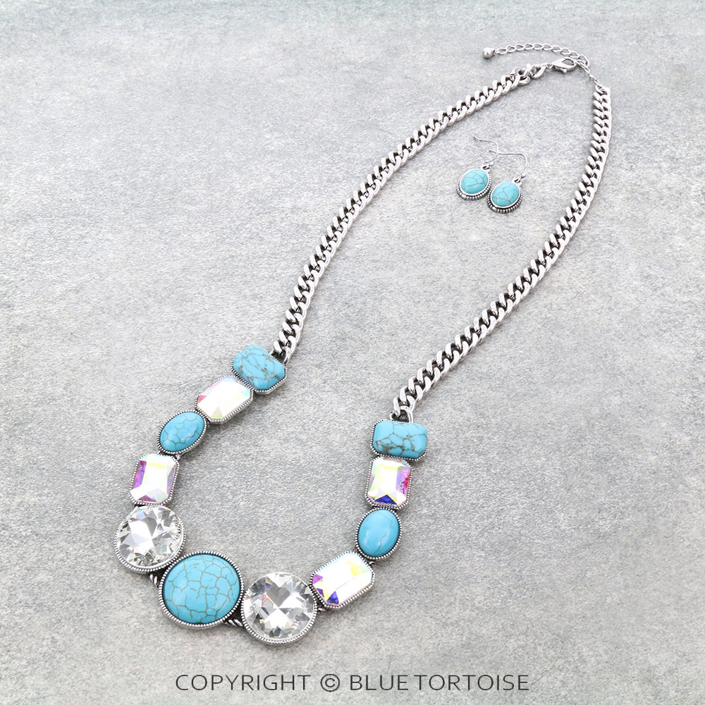 Horseshoe Stone Chain Necklace Set
