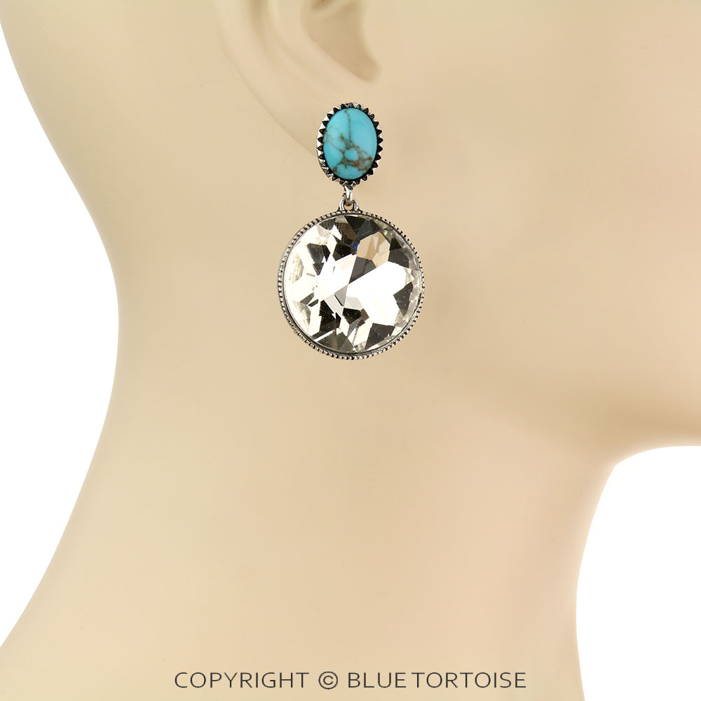 Round Stone Stud Earrings - Image 2
