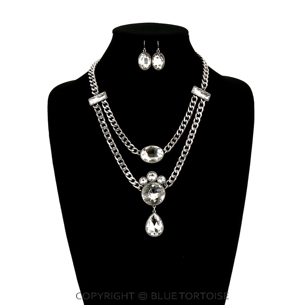Double Layered Stone Chain Necklace Set - Image 2