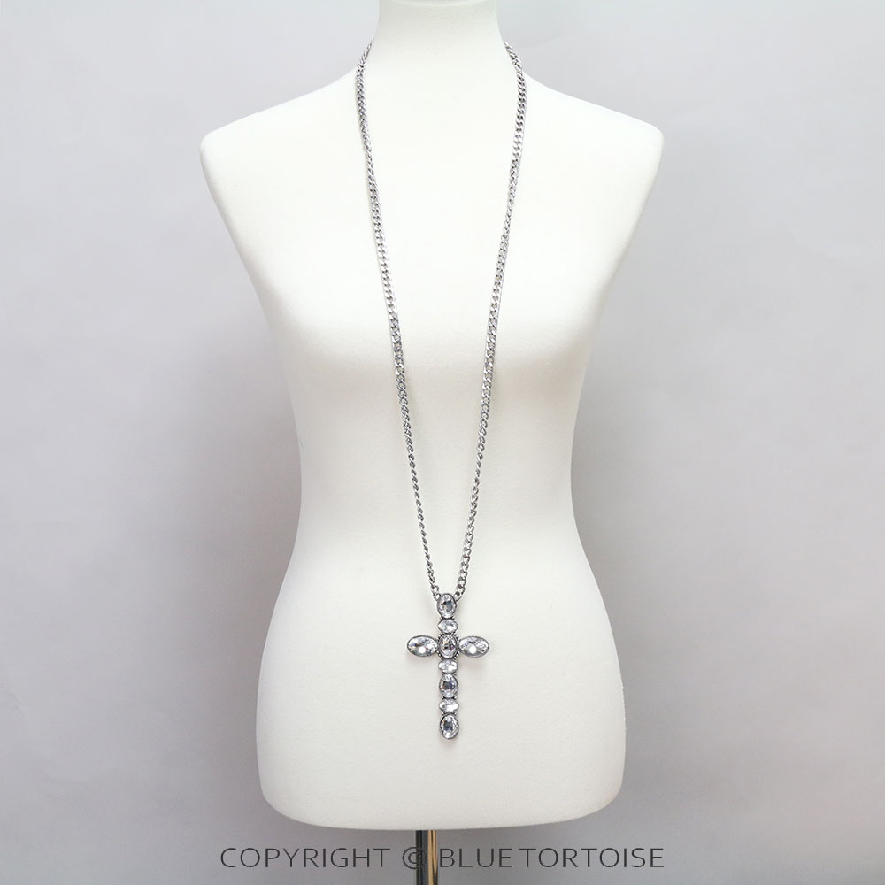 Cross Stone Long Chain Necklace Set - Image 2