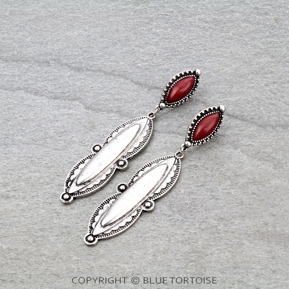 Western Oval Concho Stone Stud Earrings