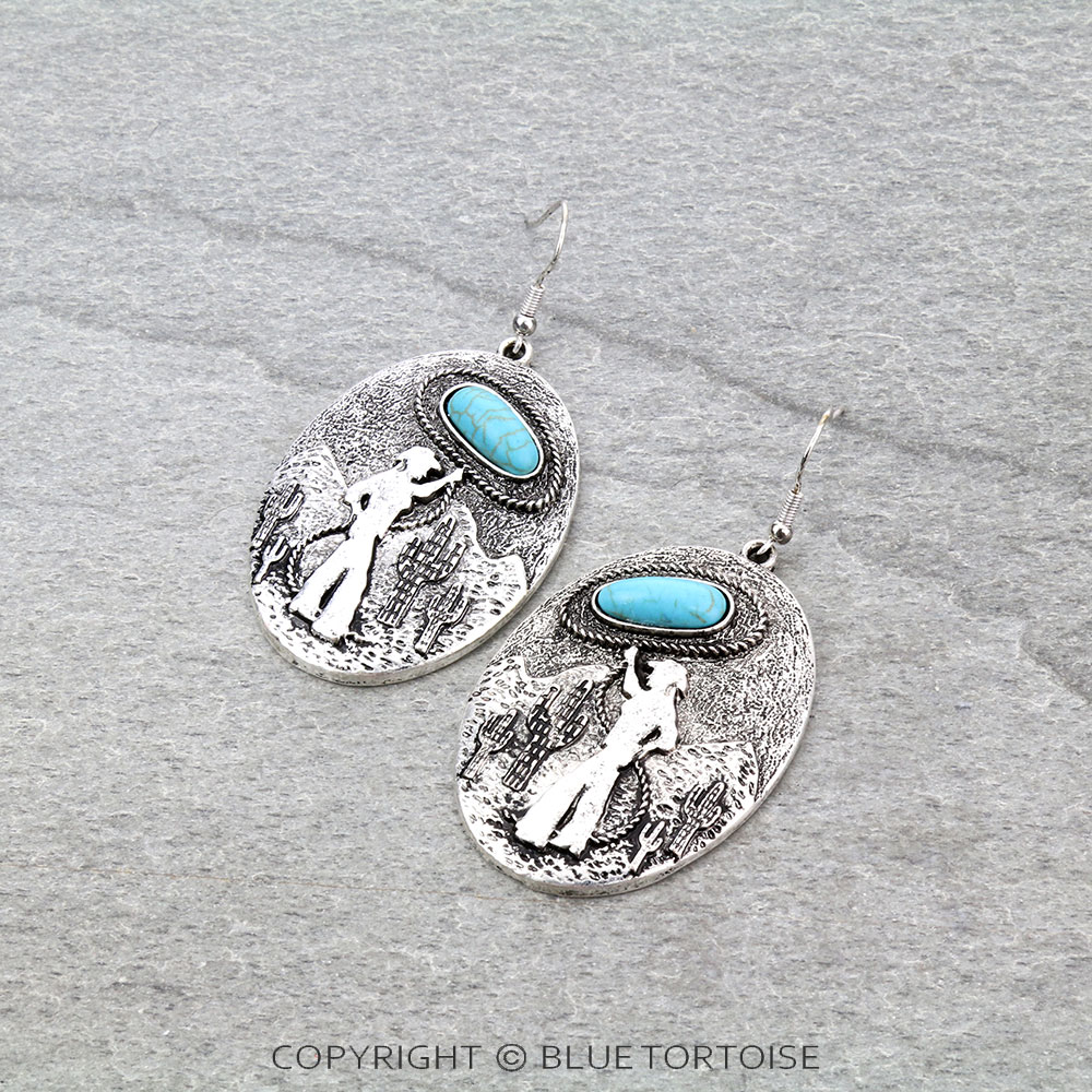Western Scenery Cowgirl Theme Dangle Earrings