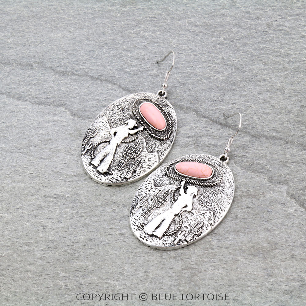 Western Scenery Cowgirl Theme Dangle Earrings
