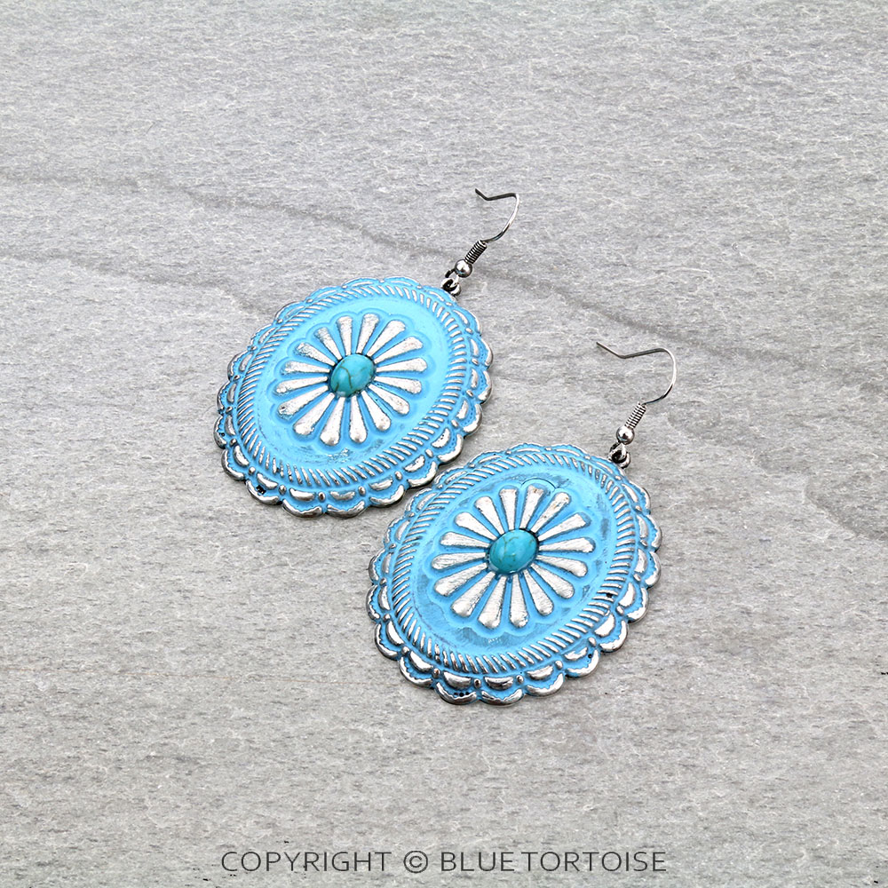 Vintage Washed Concho Dangle Earrings