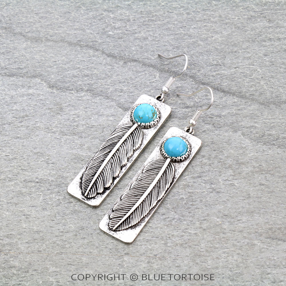 Western Feather Bar Dangle Earrings