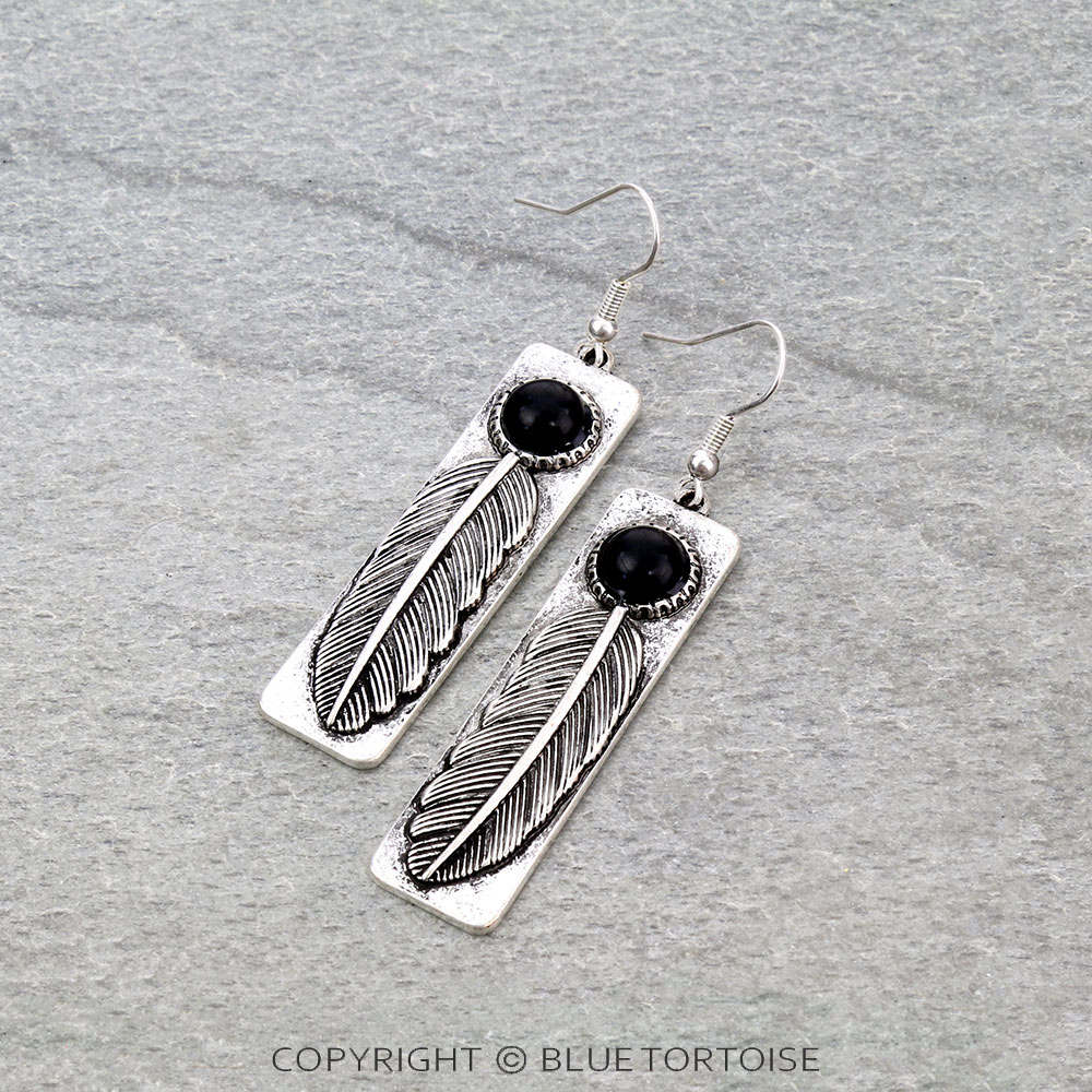 Western Feather Bar Dangle Earrings